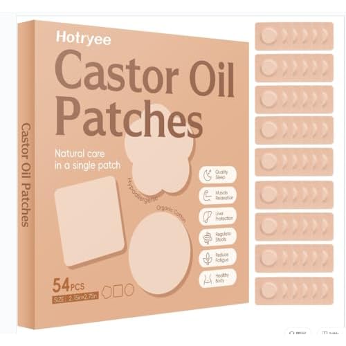 54PCS Castor Oil Patches for Belly Button, Castor Oil Pack Wrap Disposable Self-Adhesive, Organic Cotton, Leak-Proof & Breathable, No Wash - Square, Beige
