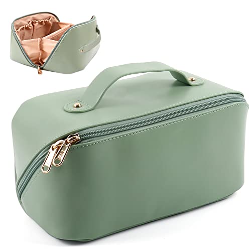 MAMUNU Green Large Capacity Cosmetic Bag - Travel Makeup Organizer