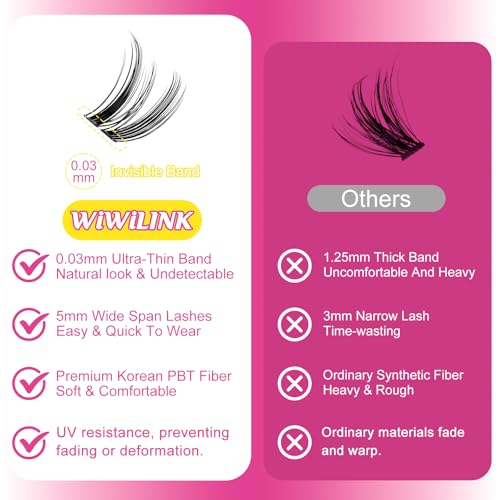 WiWiLINK Freya Lash Clusters, 12mm Natural Wispy D Curl Eyelash Extensions