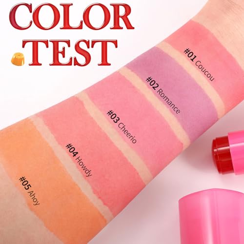 Tiejdhr 3-in-1 Jelly Lip & Cheek Tint Stick 0.32 oz 03+04 – Moisturizing Lip Gloss, Blush & Eyeshadow