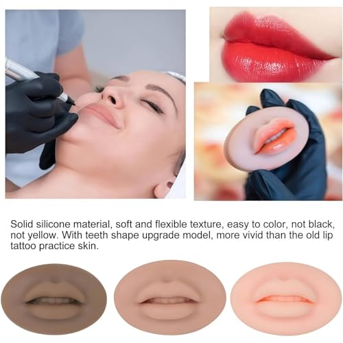 Lyuxzad 9Pcs Beige 5D Silicone Fake Lips for Makeup Practice, Semi-Permanent Tattoo Training
