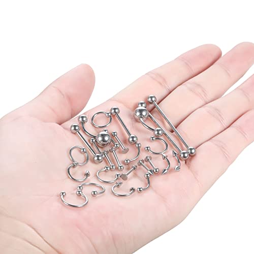 Silver 58PCS Body Piercing Kit Surgical Steel 14G 16G Jewelry & Tools