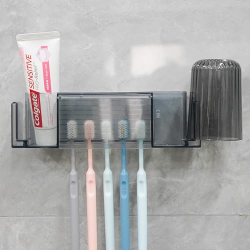 Wall Mounted Toothbrush Holder with Cover - Self Adhesive Organizer