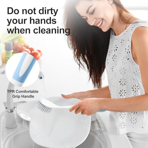 CQT 4-Pack Kitchen Scrub Brushes with Comfortable Long Handle