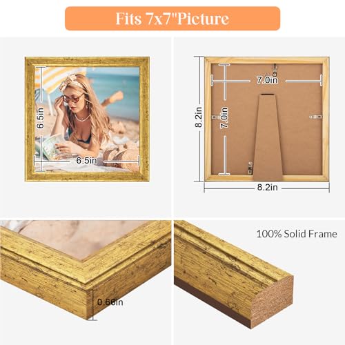 7x7 Inch Solid Wood Picture Frame - Gold Ornate Display