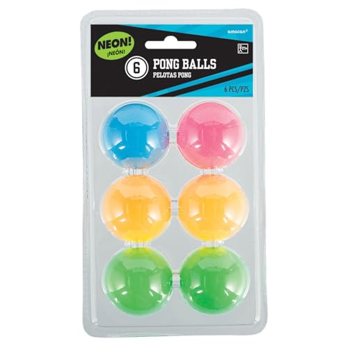 Vibrant Neon Pong Balls - 1.5" Pack of 6 for Party Games
