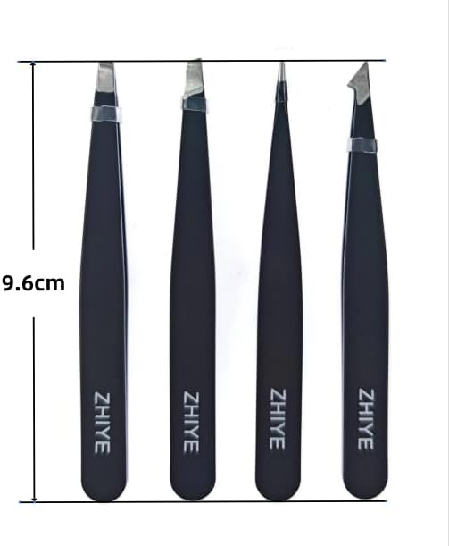 Professional Eyebrow Tweezers Set - 4 Pcs Stainless Steel Precision Tweezers for Ingrown Hair & Eyelash Extensions