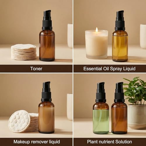 Bamboopack 50ml Amber Glass Refillable Lotion Bottles Pack of 6 Travel Dispenser Containers