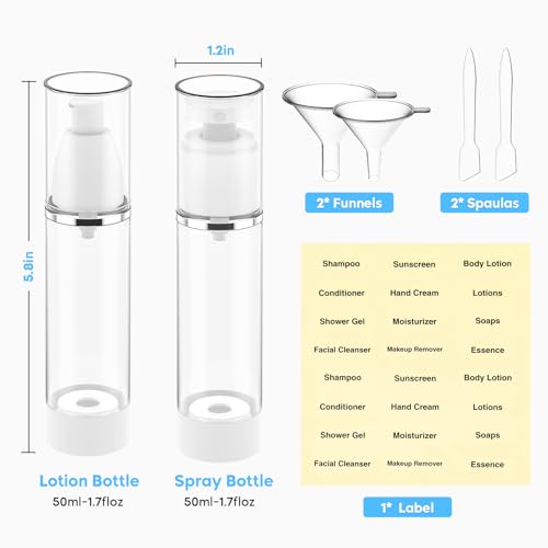 Travel Bottles 1.7oz Pump Set - 2 Pack, Clear Acrylic Leakproof Empty Containers