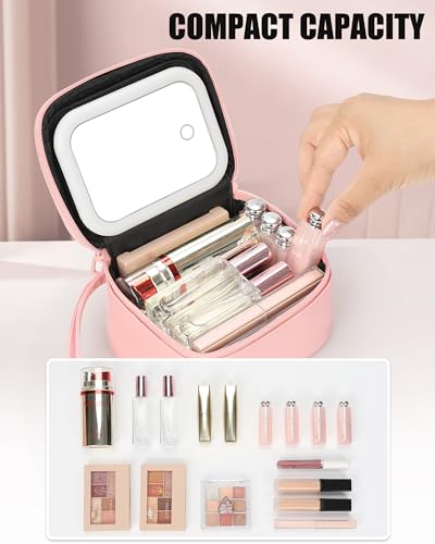 Relavel Pink Initial Makeup Bag with LED Mirror - Personalized & Portable