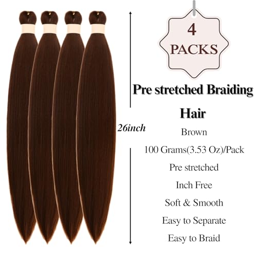 Leticia Pre Stretched Brown Curly Braiding Hair 26 Inch - Pack of 5