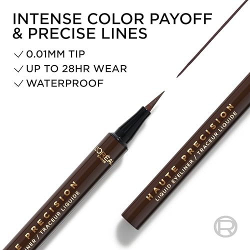L'Oreal Paris Haute Precision Waterproof Liquid Eyeliner - 28HR Smudge-Proof, 020 Brown Leather