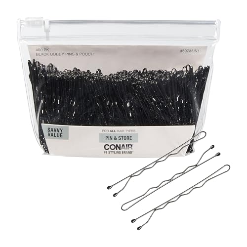 Conair Black Bobby Pins 400pk with Storage Pouch - Non-Slip Hair Accessories