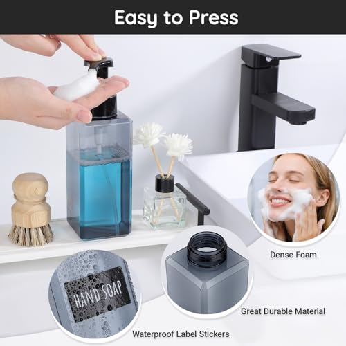 Segbeauty 22oz Gray Foaming Soap Dispenser - 2pcs Refillable Pump Bottles with Labels
