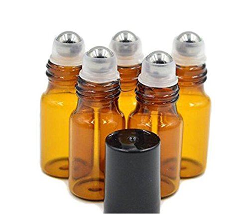 24PCS 5ml Amber Glass Roll-on Bottles with Stainless Steel Roller Balls