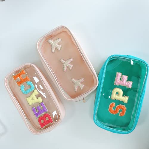 Clear Chenille Letter Makeup Bag - Waterproof Beach Pouch for Travel