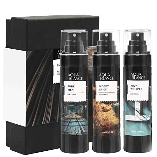 AQUA BLANCE Men's Body Spray 3.4 Fl Oz Pack of 3 - Fresh Fragrance Mist for Men