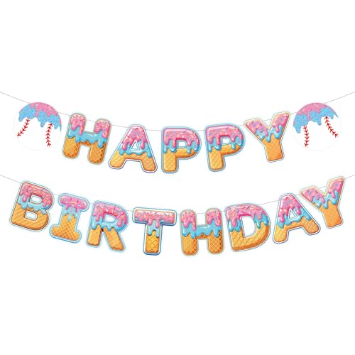 Baseball Ice Cream Drip Birthday Banner | Sport Theme Party Decor
