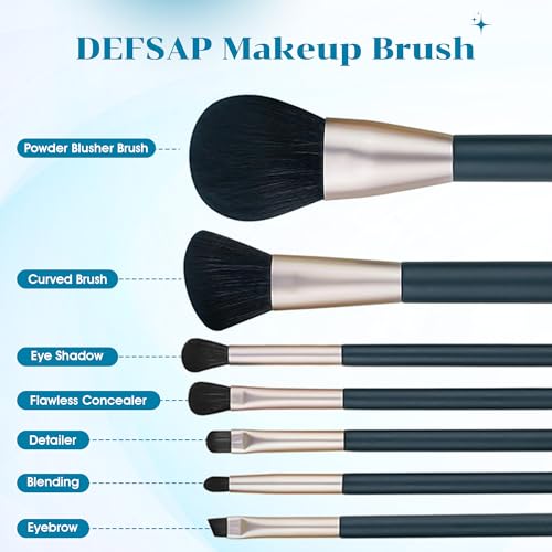 Dark Green 7-Piece Professional Makeup Brush Set with Pouch
