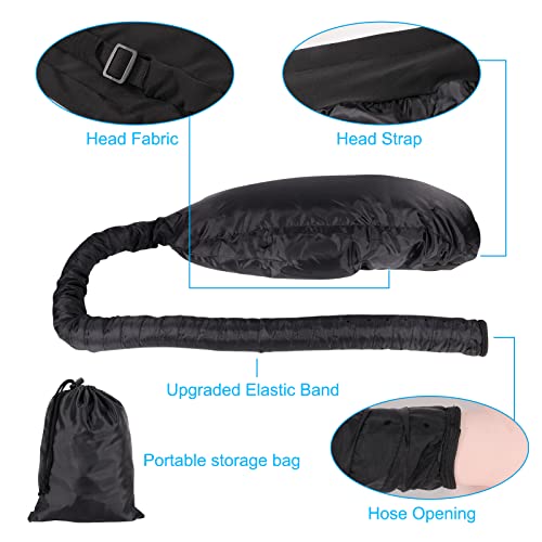 HIFILTURE Black Upgraded Large Hooded Hair Dryer Bonnet Cap with Long Tube