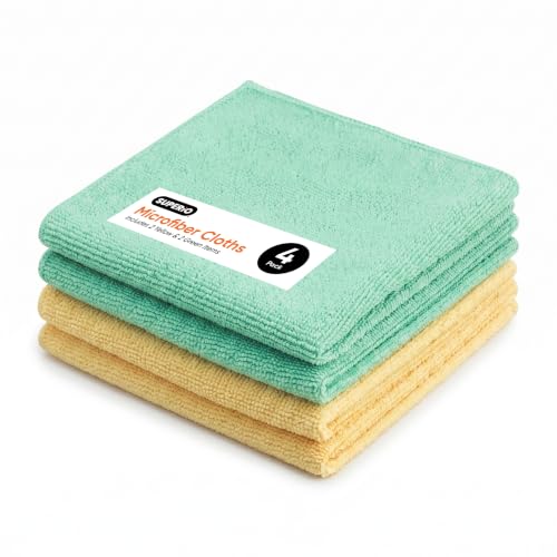 Superio Microfiber Cleaning Cloths, 16-Inch All-Purpose Towels, 4-Pack