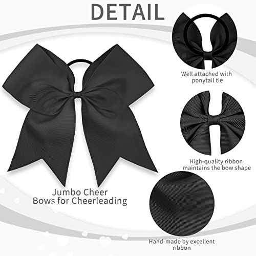 8-Inch Black Cheer Bow for Cheerleaders - Handmade Grosgrain Hair Tie