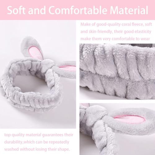 Cute Bunny Ears Spa Headbands for Women - 2 Pack Coral Fleece