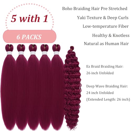 Pre Stretched Burgundy Boho Braiding Hair Extensions - Curly Wavy Crochet Hair for Black Women