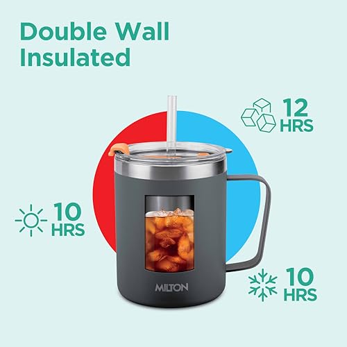 MILTON 14 oz Insulated Travel Mug with Straw - Stainless Steel Coffee Flask