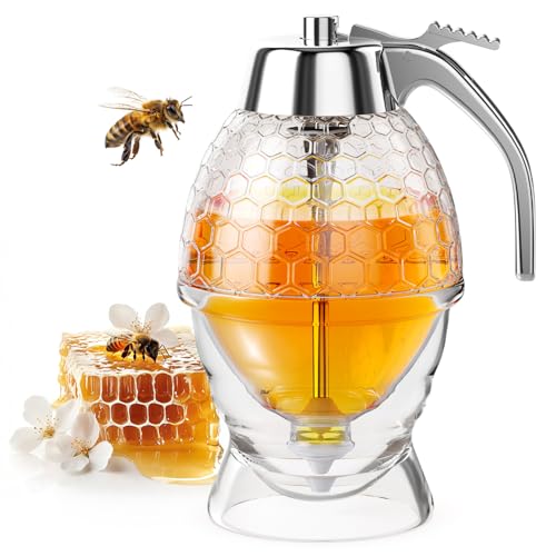 No-Drip Honey Dispenser 8 oz Glass Jar with Honeycomb Design