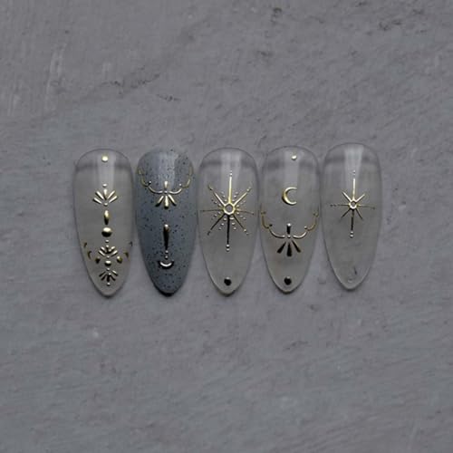 Gold Moon Star 3D Nail Art Stickers - Self-Adhesive Decals
