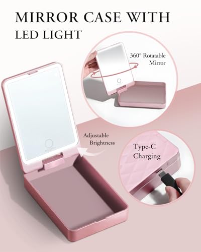 20PC Rose Gold Travel Makeup Brush Set with LED Mirror