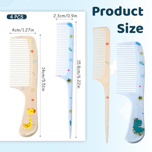 Cute Detangling Hair Comb Set for Kids - 4 Pcs Plastic Brushes