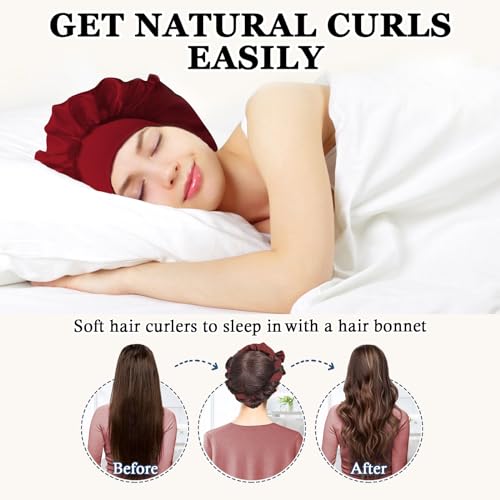 Gwabee Burgundy Velvet Heatless Hair Curlers for Overnight Waves