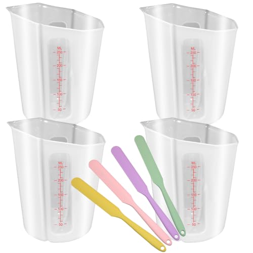 Silicone Measuring Cups Set - 4 Flexible 250ml Cups & Spatulas