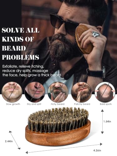 Bituemly Beard Grooming Kit: Boar Bristle Brush, Wooden Comb & Scissors