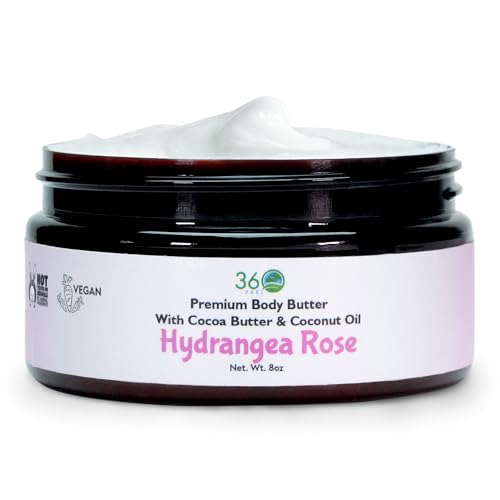 360Feel Hydrangea Rose Body Butter - Nourishing Shea & Cocoa Butter, 8 Oz