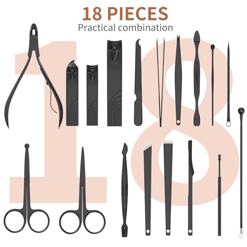 18-in-1 Nail Grooming Kit with Leather Travel Case – Manicure Pedicure Set