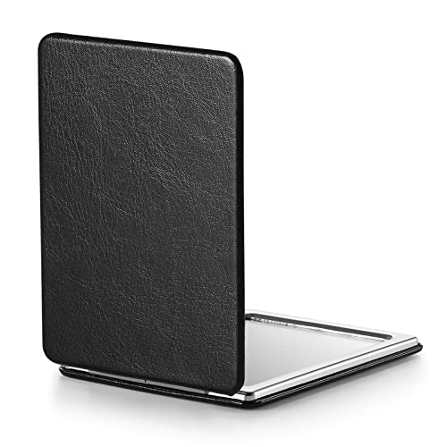 OMIRO Black PU Compact Mirror 3x/1x, 3.4" Pocket Mirror - 3.38 x 2.44 in