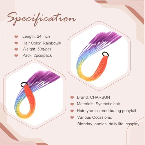 Rainbow Braided Ponytail Extension - 24 Inch Colorful Hairpiece
