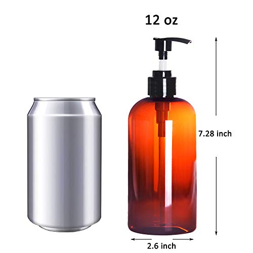 Youngever 12 Ounce Amber Plastic Pump Bottles - Refillable Dispensers for Lotions, Shampoos, Hand Sanitizer & More - 6 Pack