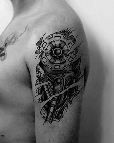 Biomechanical Robot Temporary Tattoos - Waterproof 3D Gear Designs for Sci-Fi & Edgy Style
