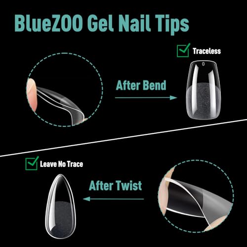 BlueZOO Medium Almond Square Ballerina Soft Gel Nail Tips Kit - 360 Pcs