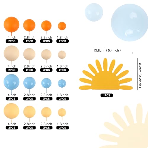 33pcs Sunshine Ball Cake Toppers - Half Sun & Multicolor Balls