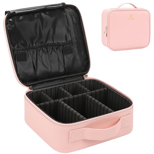 Pink Travel Makeup Organizer Case with Adjustable Dividers - Small