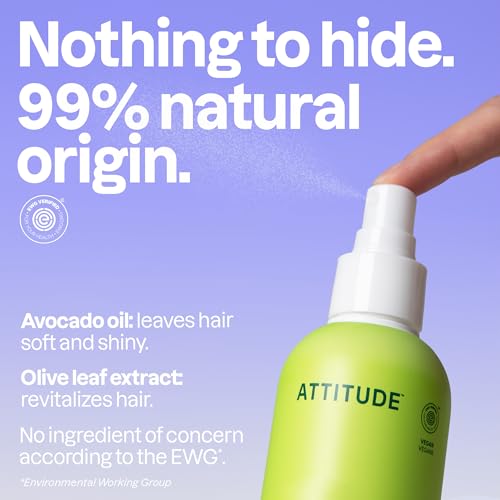 ATTITUDE Detangling Spray, EWG Verified, Vegan & Plant-Based Hair Care, Leave-In for Smooth & Manageable Hair, Pear & Amber Scent, 8 Fl Oz