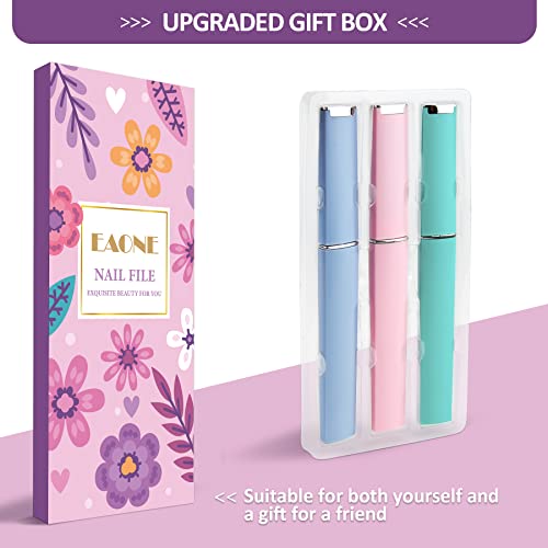 EAONE Crystal Glass Nail Files 3-Pack with Case - Pink, Blue, Green | Double-Sided Manicure Tools for Natural Nails & Pedicure