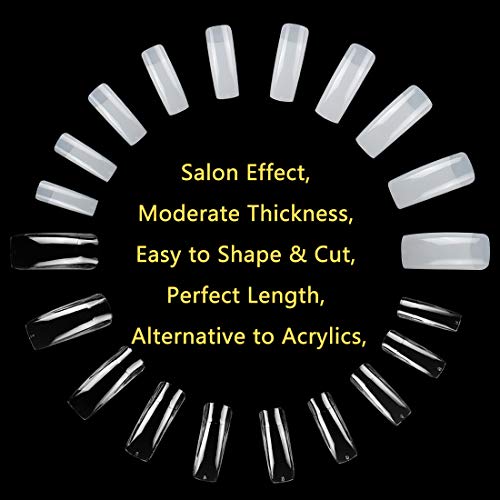 Yokilly Square Nail Tips Set - 1000 Pieces Natural & Clear Fake Acrylic Nails with 10 Sizes for DIY Manicure