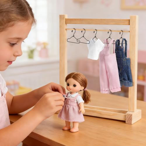 GLEAVI 55 Pcs Miniature Doll Clothes Hangers - 1:12 Scale Metal Holders