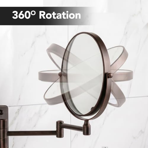 OVENTE 7-Inch Wall Mount Makeup Mirror with 8.5" Extendable Arm, Antique Bronze, 7X Magnification